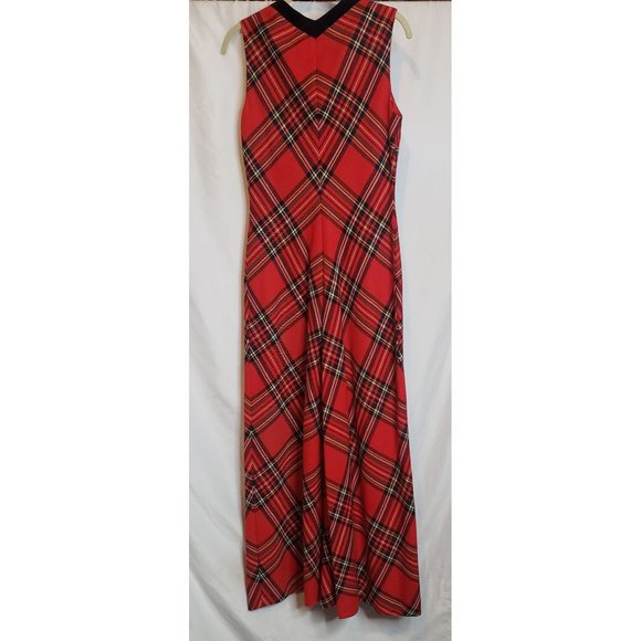 Red Plaid Jumpsuit One Piece Bill Atkinson Wool Polyester Velvet Vintage Size 10 - Picture 2 of 16